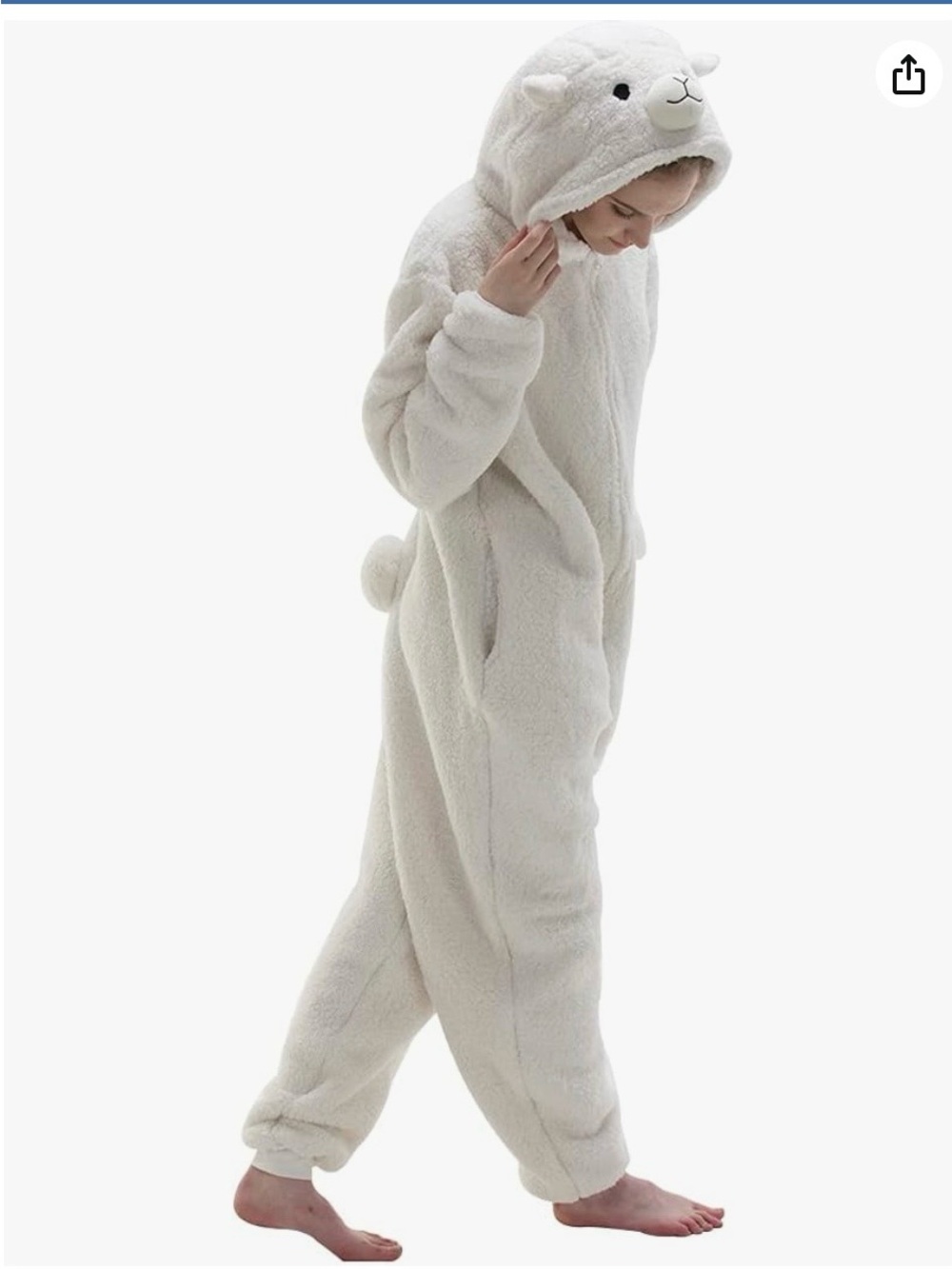 White Plush Hooded Animal Onesie Jumpsuit for Women